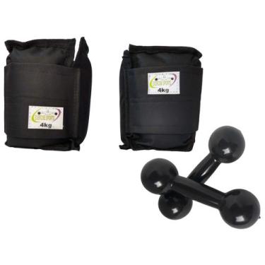 Imagem de Kit Tornozeleira 4KG Nylon Preto + Halteres 4KG Preto - Exercise Sport