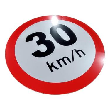 Imagem de Placa de Sinalização, Velocidade, Condomínio, 30km/h, Refletiva, 60cm, em ACM 3mm (alumínio composto)