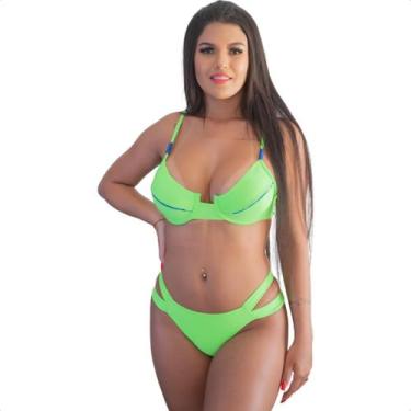 Imagem de Biquíni Meia Taça Com Bojo Feminino Top Retrô Aro Fio Dental Bikini Lu
