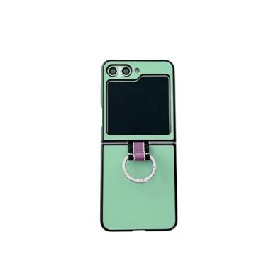 Imagem de Com anel compatível com Samsung Galaxy Z Flip6 5G capa luxuosa ultrafina de plástico rígido couro PU capa de telefone à prova de choque moda para Galaxy Z Flip 6 5G (verde, ZFlip6 2024)