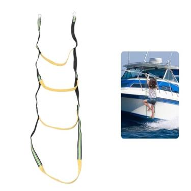 Imagem de Escada de corda de barco de 4 degraus, escada dobrável leve e portátil, suporte de extensão de corda de barco antiderrapante, escada de natação ao ar livre para veleiro, caiaque, canoagem, verde
