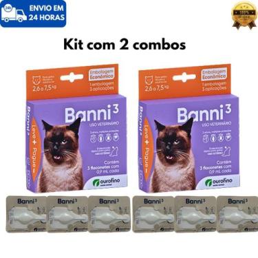 Imagem de Kit 2 Combo 3 Pipetas Pulgas Vermes Sarnas Ourofino Banni 3 Gato Adult