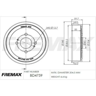 Imagem de Tambor de freio Traseiro Nissan Kicks 2016 a 2024 FREMAX