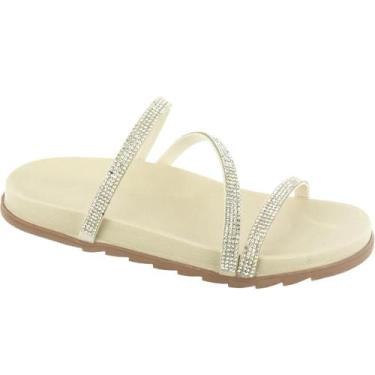 Imagem de Tamanco Feminina Flat Chinelo Rasteira Strass Brilho Anatômico Via Ang