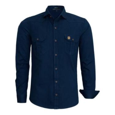 Imagem de Camisa Social Luxo Slim Amil  Algodão 2/ Bolso Scorpion 1747, Marinho,