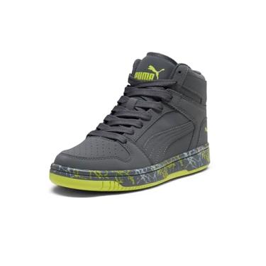 Imagem de PUMA Tênis infantil unissex Rebound Layup Mid, Forte cinza - forte cinza - lima Smash, 19