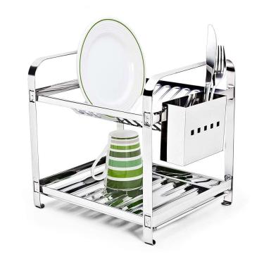 Imagem de Escorredor 12 Pratos Em Aço Inox Com Porta Talheres e Bandeja Coletora 2012P Mak Inox