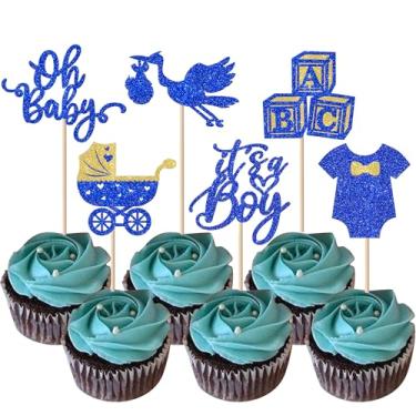 Imagem de Rsstarxi 24 Pack Oh Baby Cupcake Toppers It's a Boy Cupcake Toppers Blue Glitter Baby Shower Cupcake Picks Decorations for Gender Reveal Boy Birthday Party Cake Decorations Supplies