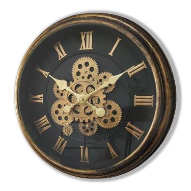 Imagem de Mrocioa Relógio de parede grande vintage com engrenagem móvel (ouro, 45,7 cm)