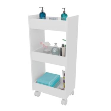 Imagem de Carrinho Auxiliar Salão De Cabeleireiro,Manicure,Estética Com Bandejas Prateleira Com Rodinhas，Adequado para armazenamento no quarto e na sala de estar(Branco)