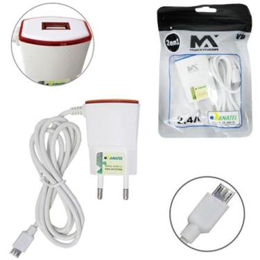 Imagem de Carregador de tomada bivolt 2 em 1 saida usb e cabo v8 2.1a - DYNASTY