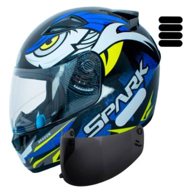 Imagem de Capacete Masculino Moto Dragon Azul Ebf Mais Viseira Fume e Adesivo Extra