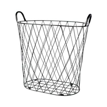 Imagem de Cesto de lavanderia nórdico de luxo com armação de arame de metal, cesta de roupas sujas de ferro organizador de brinquedos para sala de estar e banheiro, com rodas, preto (preto sem rodas)
