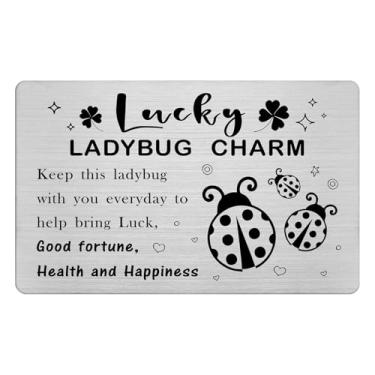 Imagem de Laluminter Lucky Little Ladybug Charm Wallet Card Inserts - Joaninha Good Luck Token - Companheiro de energia positiva durante todo o ano - Presentes de Natal e aniversário gravados a laser