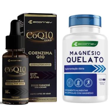 Imagem de Kit Magnesio Quelato 120Cáps + Coenzima Q10 200mg Gotas 30ml Ecomev