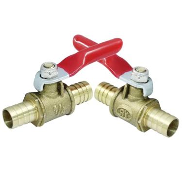 Imagem de Augiimor 2 peças de válvulas de esfera PEX 10 mm x 10 mm PEX latão válvula de esfera de desligamento de porta completa com pequena alça vermelha para conexão de tubo PEX