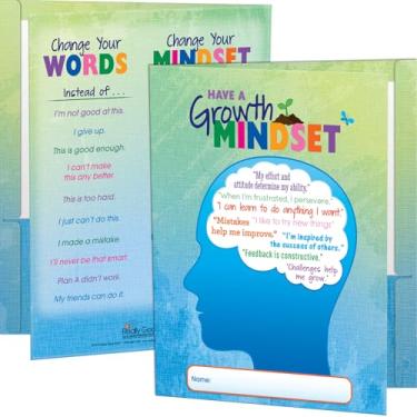 Imagem de Really Good Stuff Growth Mindset Folders, 9½” by 12” (Set of 12) – Laminated 2-Pocket Folders – Inspire Perseverance and Achievement with Motivating Phrases – Great Homework Folders