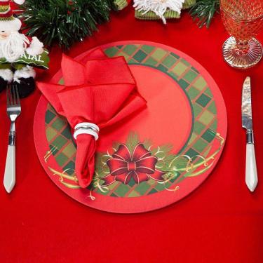 Imagem de Kit Capa De Sousplat Estampado Natalina c/ Guardanapos Jogo Americano 6 Lugares - Natal Laço Xadrez