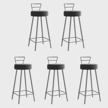 Imagem de Kit 05 Banqueta Alta Com Encosto Tina Eiffel Cozinha Bar Bistrô Ferro Cinza Sintético Cinza - Ahz Móveis