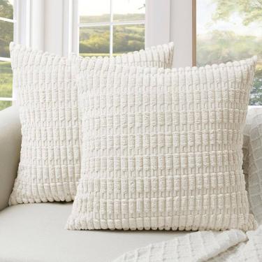Imagem de Capas de almofada Softalker Corduroy 55x55cm, conjunto de 2 brancas