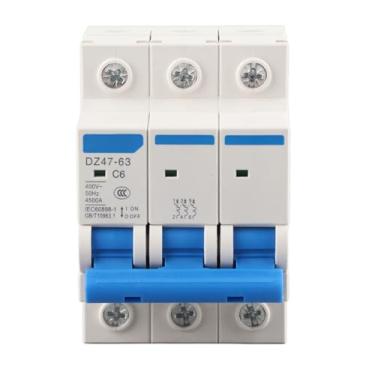Imagem de Disjuntor CC, Proteção contra Sobrecarga, Curto-circuito, MCB de 3 Pólos, DZ47-63 Com Caixa Retardadora de Chamas, para Sistemas de Geração de Energia Solar (6A)