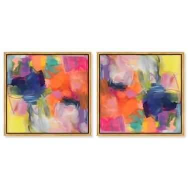 Imagem de Art Remedy Tela de arte de cores saturadas, 30,5 x 30,5 cm, moldura dourada, conjunto de odisseia colorida