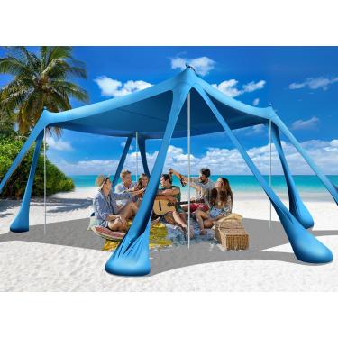 Imagem de Ahititi Tenda De Praia, Abrigo Solar, Toldo, Guarda-Sol, Dobrável, 10X10 Upf50+, Com 8 Sacos Areia, 2 Pás Portátil, 4 Postes Alumínio, Estacas Chão, Fácil Instalação Para Acampamentos Em Família, Pe