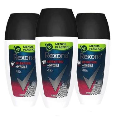 Imagem de Kit Desodorante Roll On Rexona Men Antibacterial Invisible 50ml - 3 Un