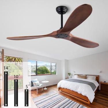 Imagem de QUTWOB Ventilador De Teto De Madeira De 60" Sem Luzes Com Controle Remoto, Ventiladores De Teto De Madeira Com 3 Pás Sem Luz Para Pátio, Garagem, Sala De Estar, Quarto, Escritório, Interior/Exterio