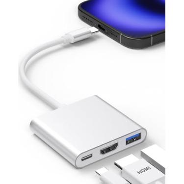 Imagem de Lecnvuo Adaptador De Iphone Para Hdmi Para Tv, Adaptador Usb-C Para Hdmi Para Iphone 15/16, Adaptador Av Hdmi Digital Tipo C Com Carregamento Pd Rápido E Conversor Hdmi 4K, Compatível Com Iphone 15,
