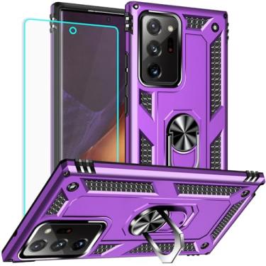 Imagem de Capa para Samsung Galaxy Note 20 Ultra: com protetor de tela - Capas protetoras de nível militar com suporte de anel de dedo para Galaxy Note 20 Ultra(Roxo)