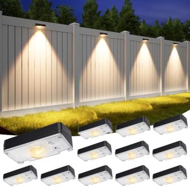 Imagem de APONUO Pacote com 12 luzes de cerca solares, RGB e branco frio e branco quente e 8 cores 1 lente LED Deck Light, cerca de luzes solares à prova d'água, luzes solares externas para quintal/parede/pátio