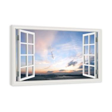 Imagem de PY3H69 Arte de parede em tela de janela aberta, impressão natural em tela. Lindo cenário de céu 50,8 cm, decoração de parede de paisagem de janela, decoração de casa moderna. Moldura interna 40 x 60