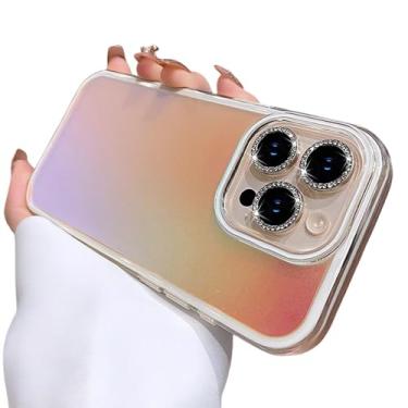 Imagem de Capa para iPhone 13 Pro Glitter Vidro Protetor de Câmera Transparente Aurora Laser PC Capa de Telefone de Luxo, Branca, para iPhone 13 Pro