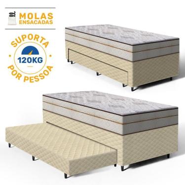Imagem de Cama Box com Colchão de Molas Ensacadas Luxury + Auxiliar de Espuma Unique Solteiro 88cm