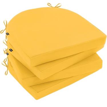 Imagem de Topotdor Conjunto de 4 almofadas de cadeira para ambientes externos, 48 x 48 x 7,6 cm, à prova d'água, para móveis de exterior, almofadas de assento de canto redondo, almofadas de cadeira com gravatas