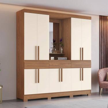 Imagem de Guarda-Roupa Casal Gael 10 Portas 3 Gavetas com Espelho Natural/Off White - Pnr Móveis