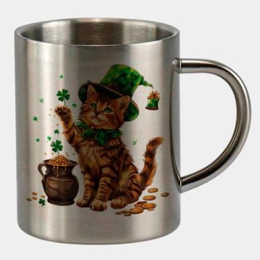 Imagem de Caneca de Inox Premium Prateada 400ml GATINHO ST PATRICKS DAY FOFO 9 -