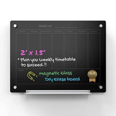 Imagem de Audio-Visual Direct Conjunto de quadro magnético preto de 7 dias com calendário de vidro apagável a seco - 5 x 4 cm - para parede - planejador semanal