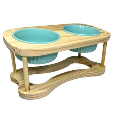 Imagem de Comedouro Bebedouro Duplo Elevado Para Caes Cachorros E Gatos 320ML Branco Verde Rosa(Verde)