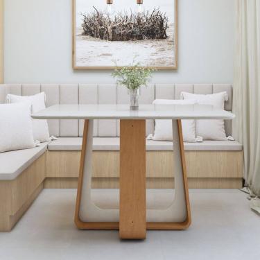 Imagem de Mesa de Jantar Retangular 120cm Tampo com Vidro  Sintonia Amêndoa Clean/Off White