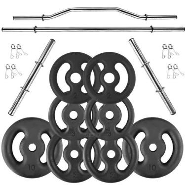 Imagem de Kit 40Kg Anilhas Ferro com Barra Oca 40cm, Barra 1.50m e W - SEPO