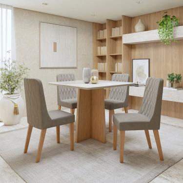 Imagem de Conjunto Sala de Jantar Tampo MDF com 4 Cadeiras  Amêndoa Clean/Off White/Capuccino