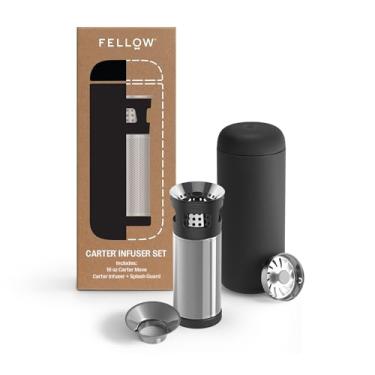 Imagem de Fellow Carter Tea + Cold Brew Infuser & Carter Move Conjunto de copos de 473 ml - Chá íngreme em movimento - Caneca de viagem de aço inoxidável com isolamento a vácuo com infusor de encaixe para tomar