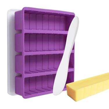 Imagem de Ptalniy Moldes de manteiga de silicone com tampa e espátulas - Cavidade grande, molde antiaderente para fazer manteiga caseira, reutilizável e fácil de limpar, com linhas de marcação de colher de sopa