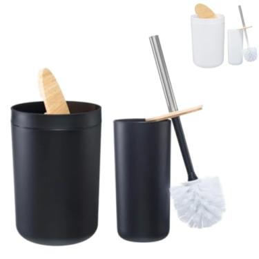 Imagem de Kit Banheiro Conjunto 6/4 / 2 Peças Completo Lixeira Tampa Basculante Bambu Lavabo Escova Sanitária (2 PEÇAS REDONDO PRETO)