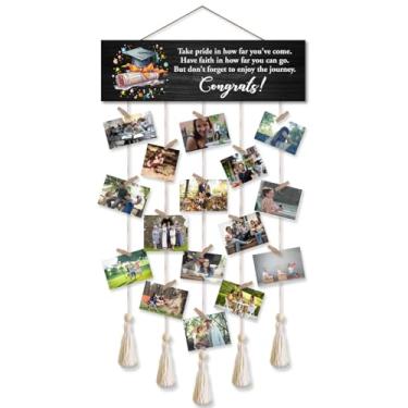 Imagem de Gwisml Don't Forget to Enjoy The Journey Suporte de cartão de exibição de foto de graduação, banner de fotos de graduação com 16 clipes para decorações de parede de festa de graduação