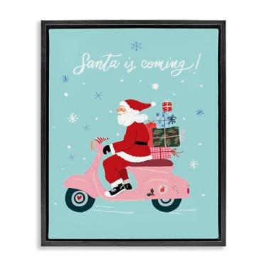 Imagem de Stupell Industries Santa on Moped Scooter Preto Emoldurado Tela Flutuante Arte Design de Parede por Be Ni La, 17 x 21
