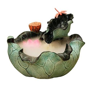 Imagem de Fonte de mesa de 22 cm - Fonte de cachoeira de lótus em forma de folha de lótus resina fontes de água decoração para casa, escritório, quarto, relaxamento, fonte de meditação