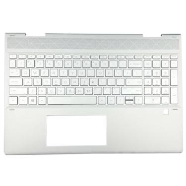 Imagem de Nova capa para notebook com teclado, retroiluminado, tamanho 39.6 cm, prata de substituição para HP Envy X360 15-DR 15M-DR0012DX L56975-001, 1 porta de saída de ar, porta de impressão digital